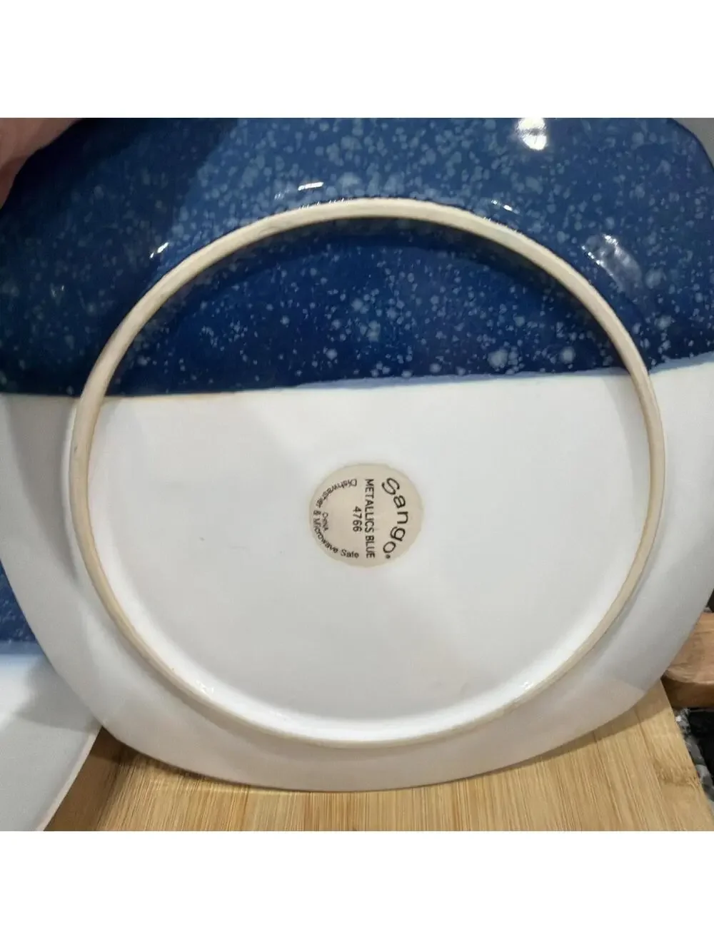 Set of 4 Vintage SANGO Metallic (Ocean) Blue 4766 Square Dinner Plates Dish 11”